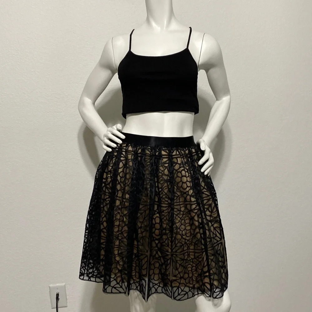 Bebe NEW Whimsigoth Black Nude Mesh Overlay Fairygoth Layered Skirt M